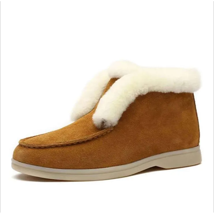 Women's Genuine Cow-Suede Leather Ankle Natural Fur Warm Winter Slip-On Boots