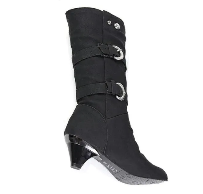 Women's Winter Warm Mid-Calf Boots With Decorative Buckles