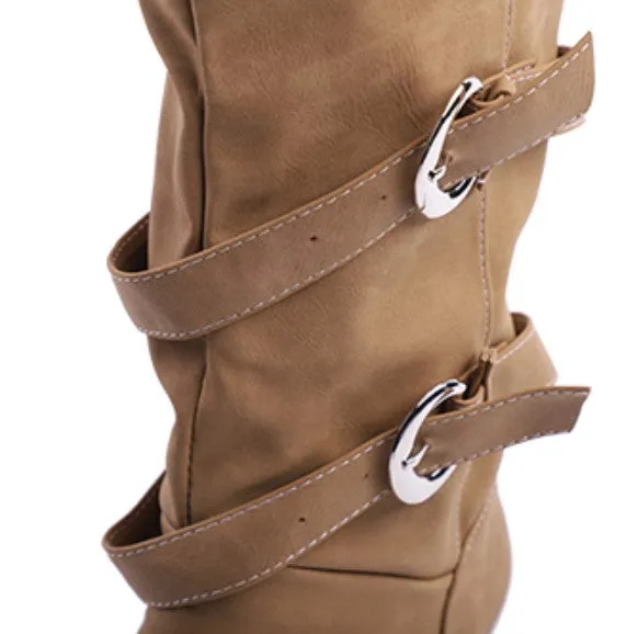 Women's Winter Warm Mid-Calf Boots With Decorative Buckles