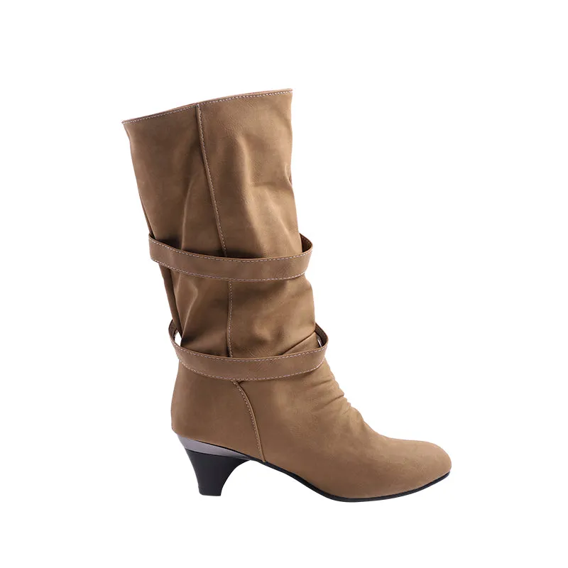 Women's Winter Warm Mid-Calf Boots With Decorative Buckles