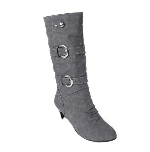 Women's Winter Warm Mid-Calf Boots With Decorative Buckles