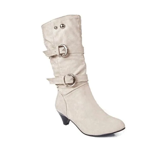 Women's Winter Warm Mid-Calf Boots With Decorative Buckles