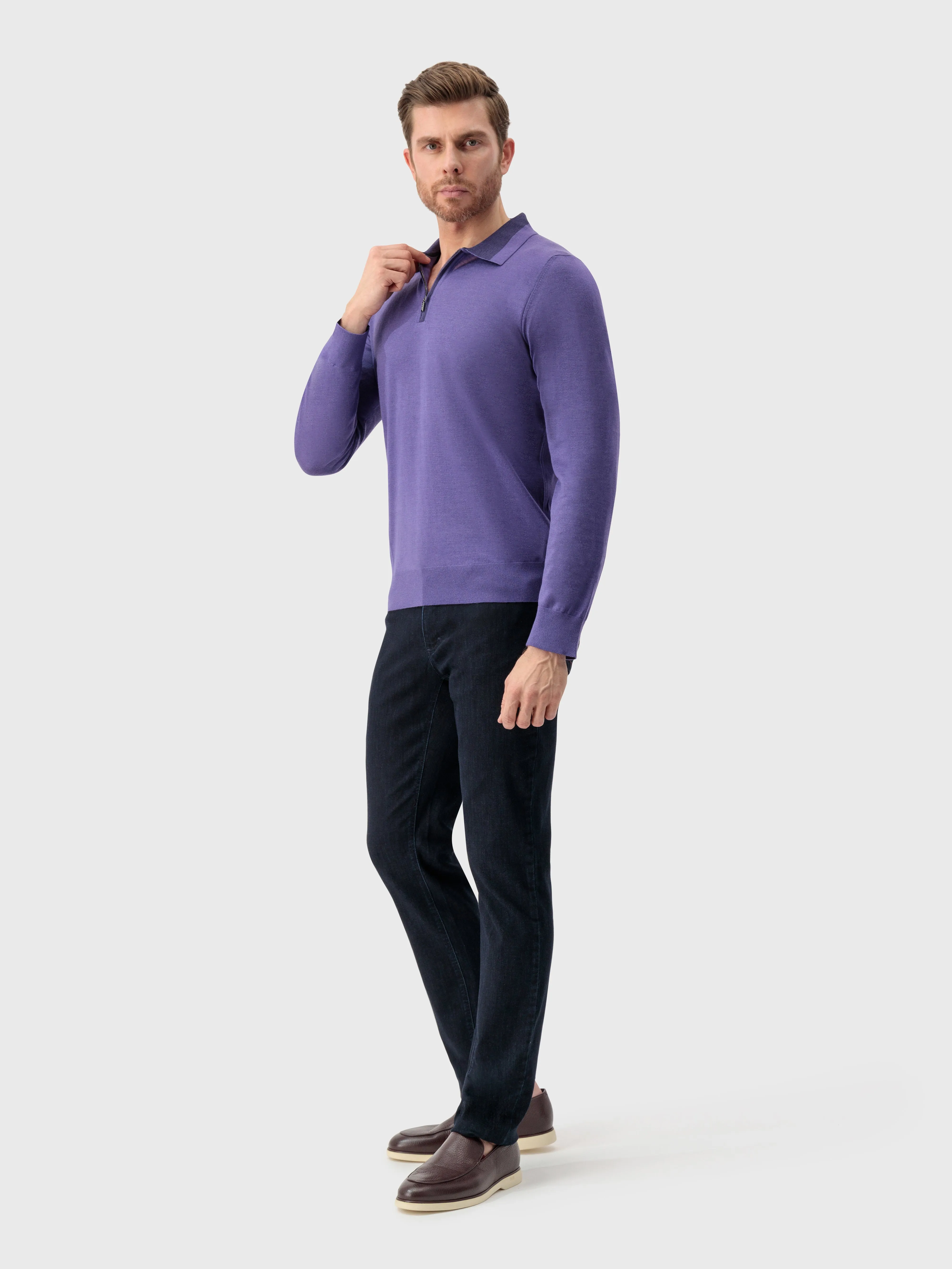 Zipped Polo Shirt Smoke Violet