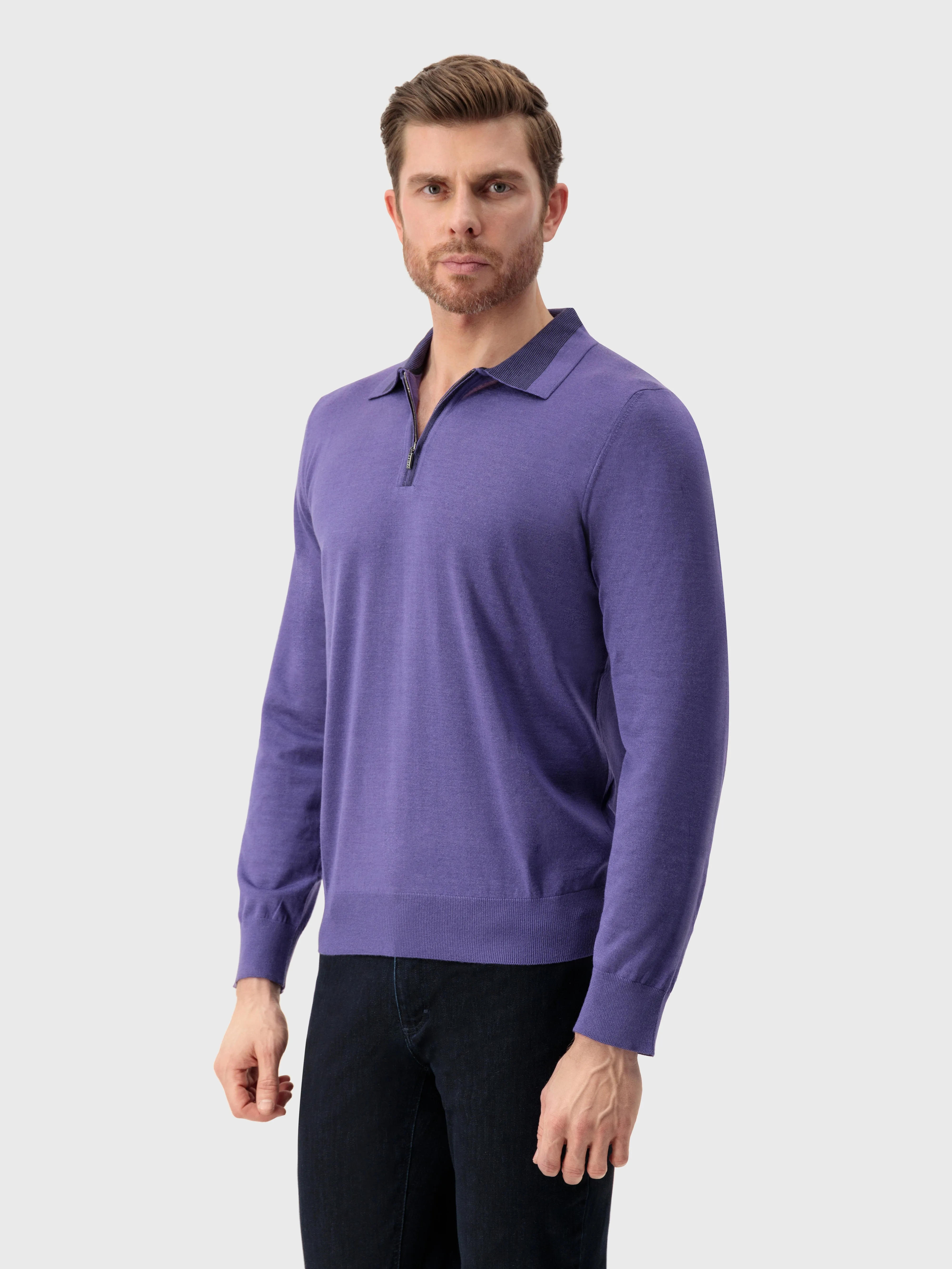 Zipped Polo Shirt Smoke Violet